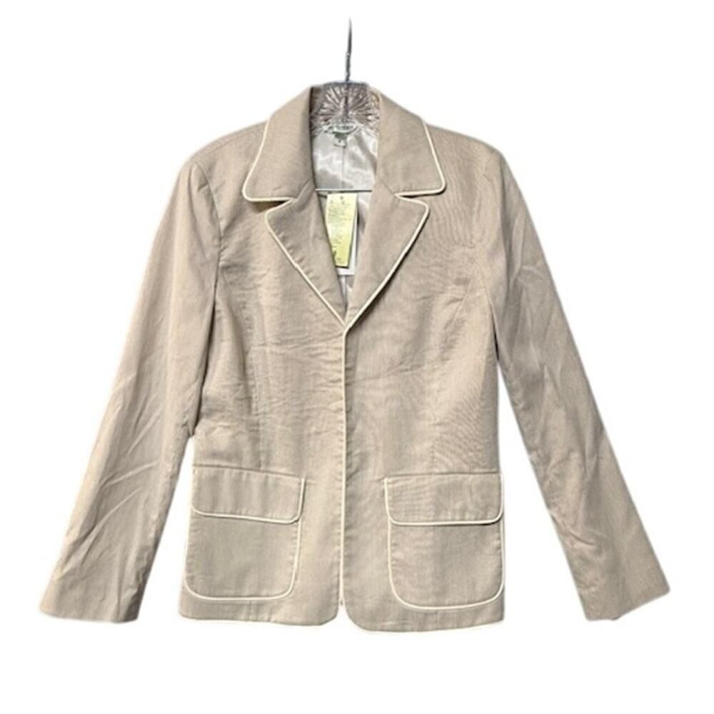$358 Austin Reed Womens Beige Cotton Blend Micro Stripe Blazer Size 8 NEW